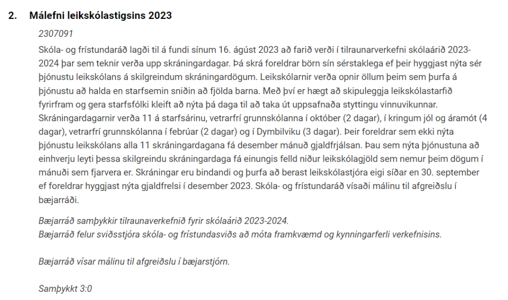 Bæjarráð samþykkir tillögu Skóla og frístundaráðs
