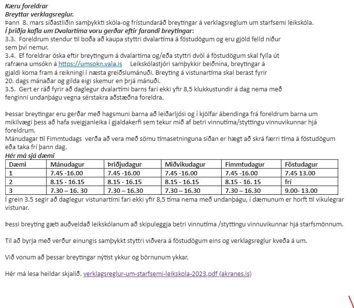 Breytingar á kaupum á dvalartímum barna