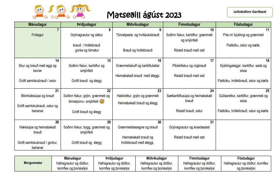 Matseðill ágústmánaðar