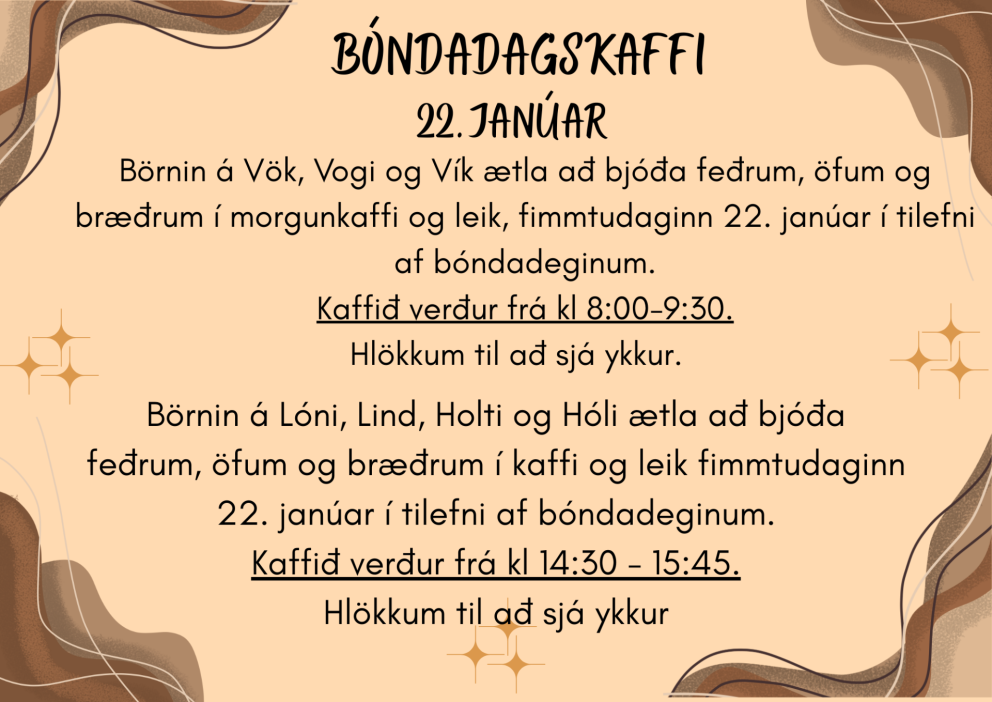 Bóndadagskaffi fimmtudaginn 22. janúar.