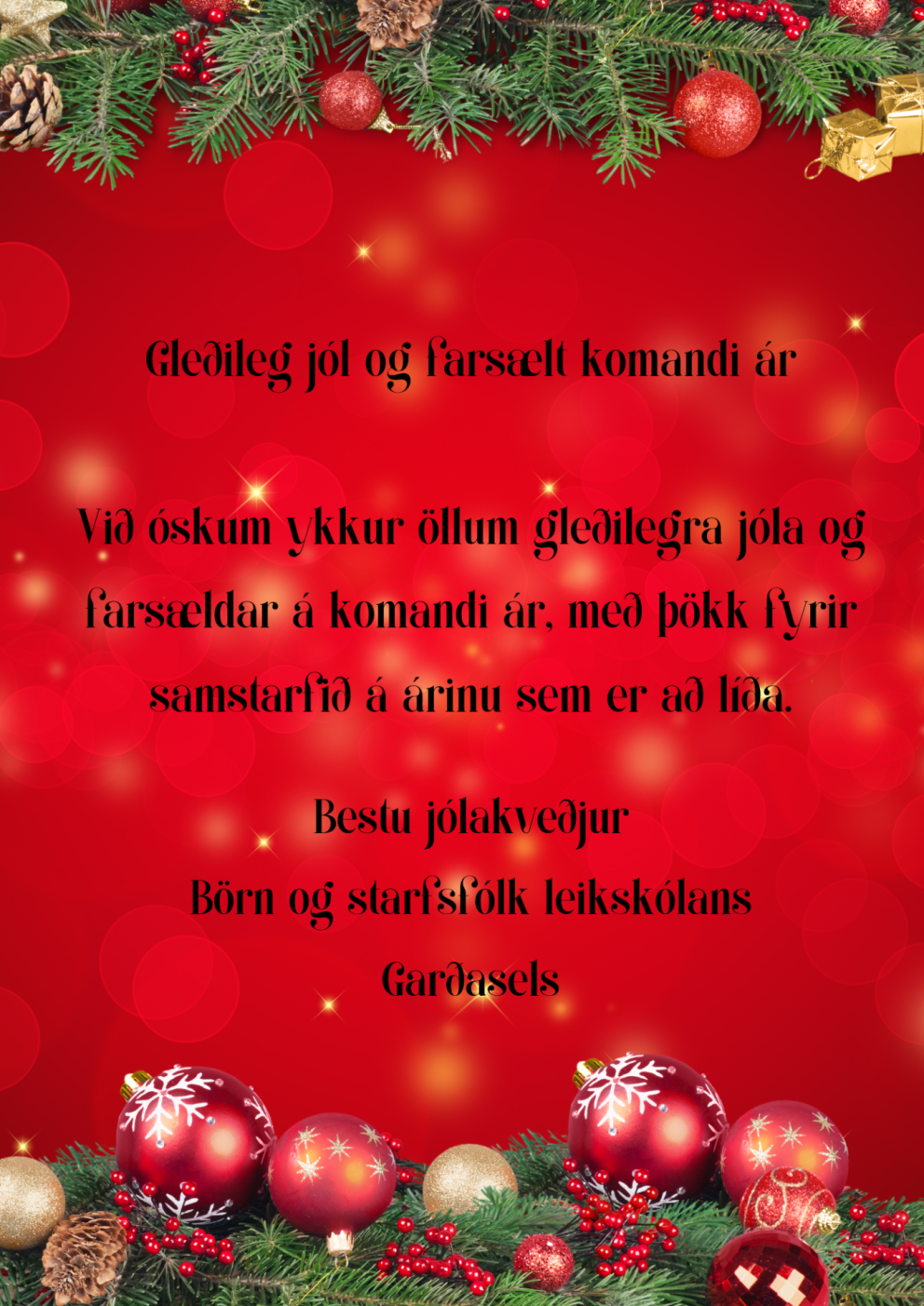 Jólakveðja frá börnum og starfsfólki í Garðaseli.