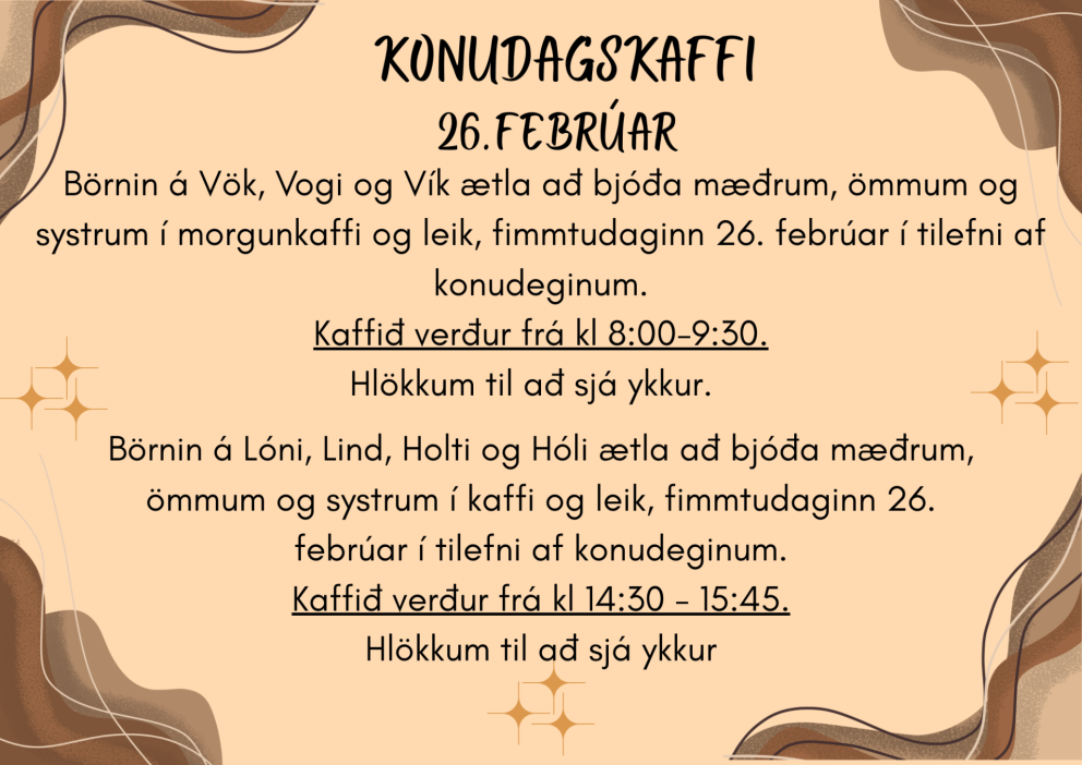 Konudagskaffi fimmtudaginn 26. febrúar.