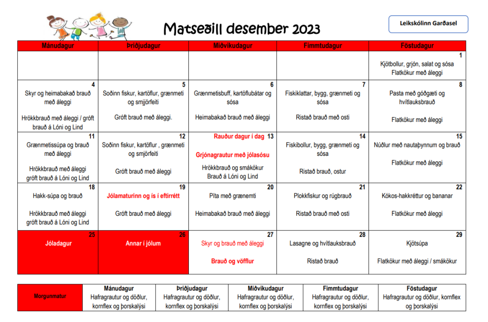 Matseðill í desember