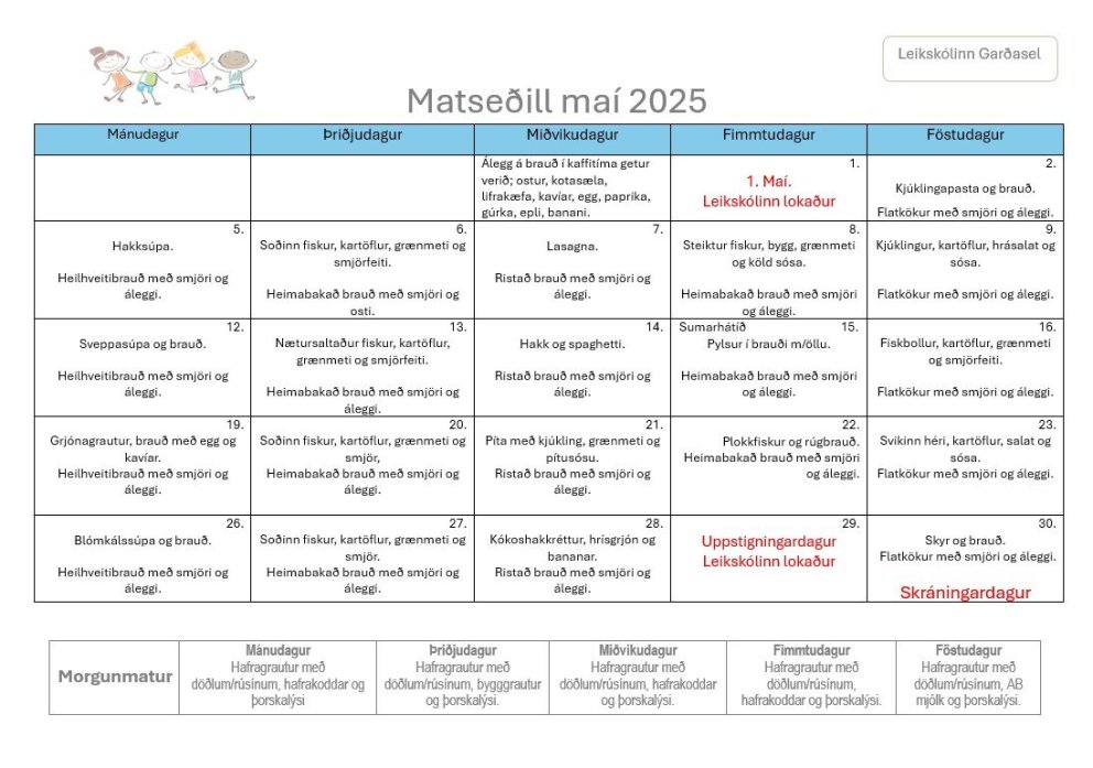 Matseðill fyrir maí 2025.