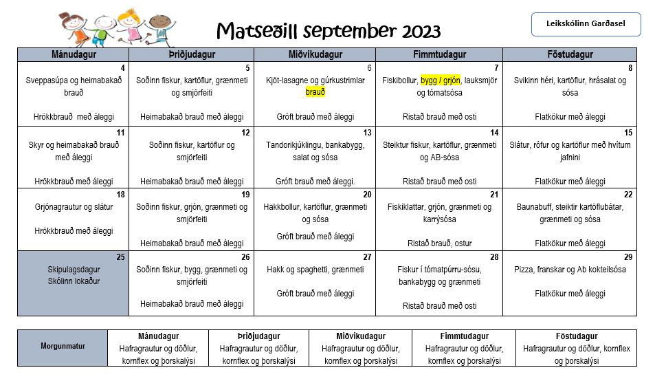 Matseðill í september