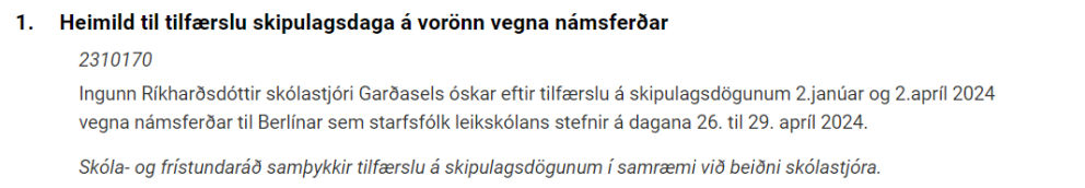 Tilfærsla á skipulagsdögum samþykkt