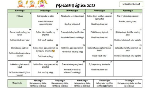 Matseðill ágústmánaðar