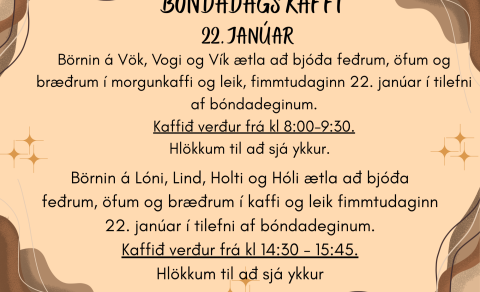 Bóndadagskaffi fimmtudaginn 22. janúar.