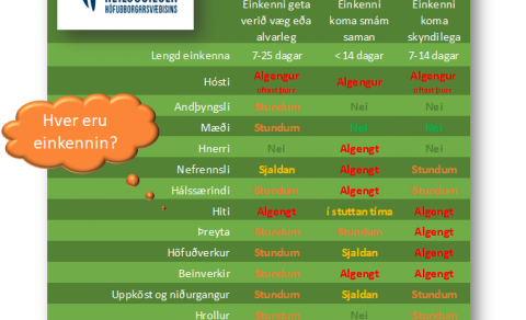 Einkenni Covid, flensu og kvefs