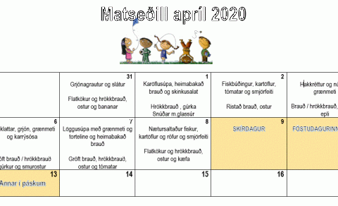 Matseðill fyrri hluta apríl - önnur gögn apríl