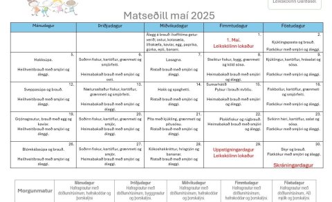 Matseðill fyrir maí 2025.