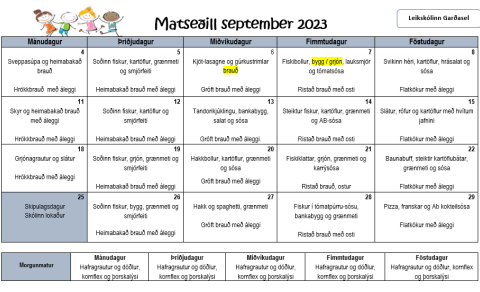 Matseðill í september