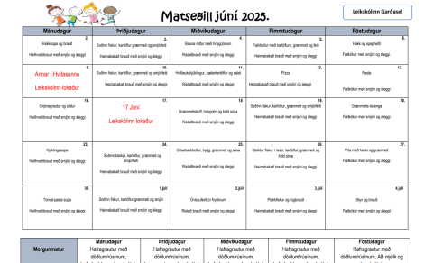 Matseðill fyrir júní og júlí 2025